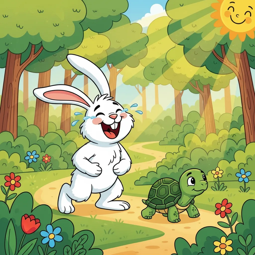 Thỏ kiêu ngạo thách thức Rùa trong rừng xanh