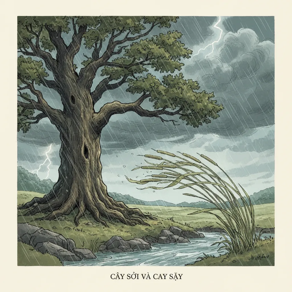 Hình ảnh minh họa truyện Cây Sồi và Cây Sậy