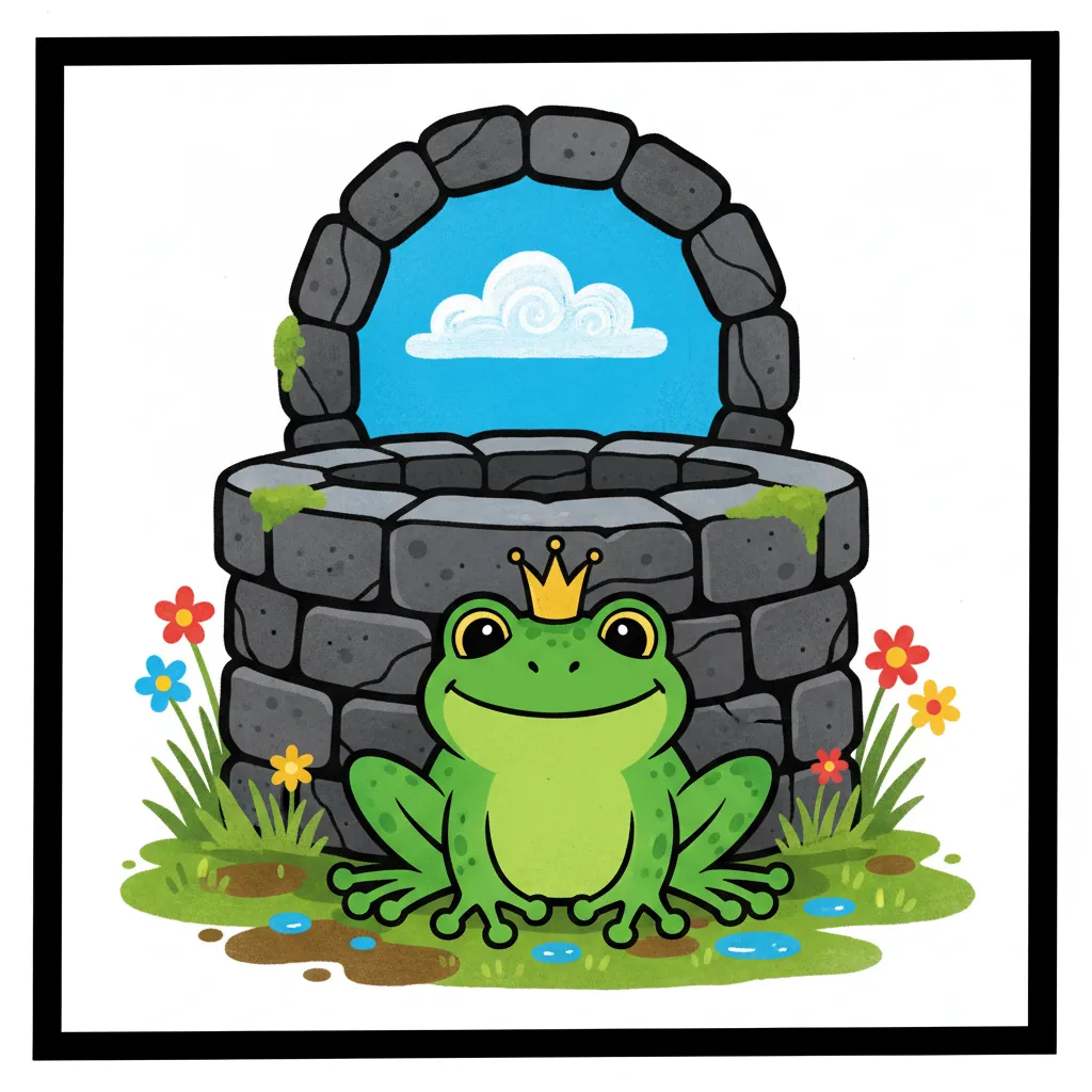 Minh họa chú ếch ngồi dưới đáy giếng nhìn lên bầu trời